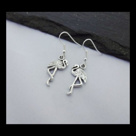 Flamingo Dangling Earrings in Silver Tone - Picture 4 of 5